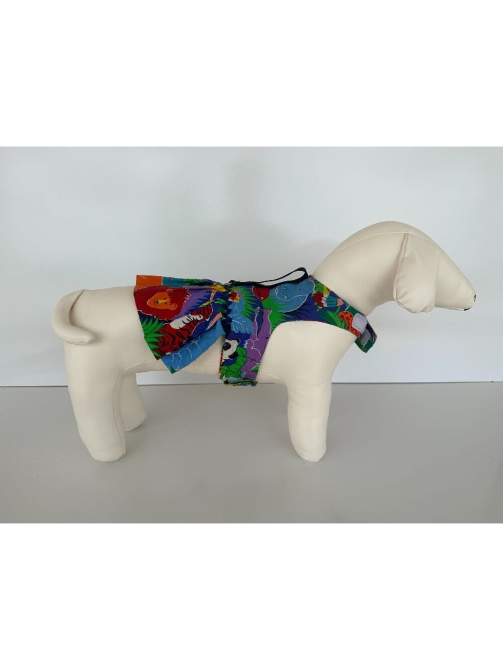 Handmade Small Dog Adjustable Dress Outfit w Harness Colorful Jungle Print